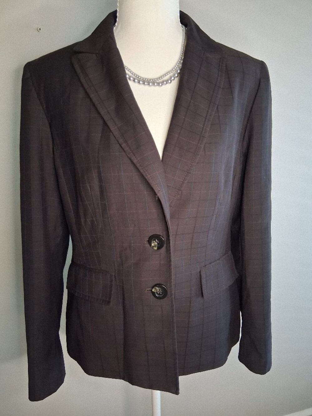 Jones New York Dark Brown Plaid Blazer Suit Jacket Size 8